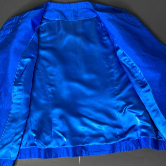 Vintage Custom Made Blue Raw Silk Jacket and Skirt Suit - Picture 11 of 17